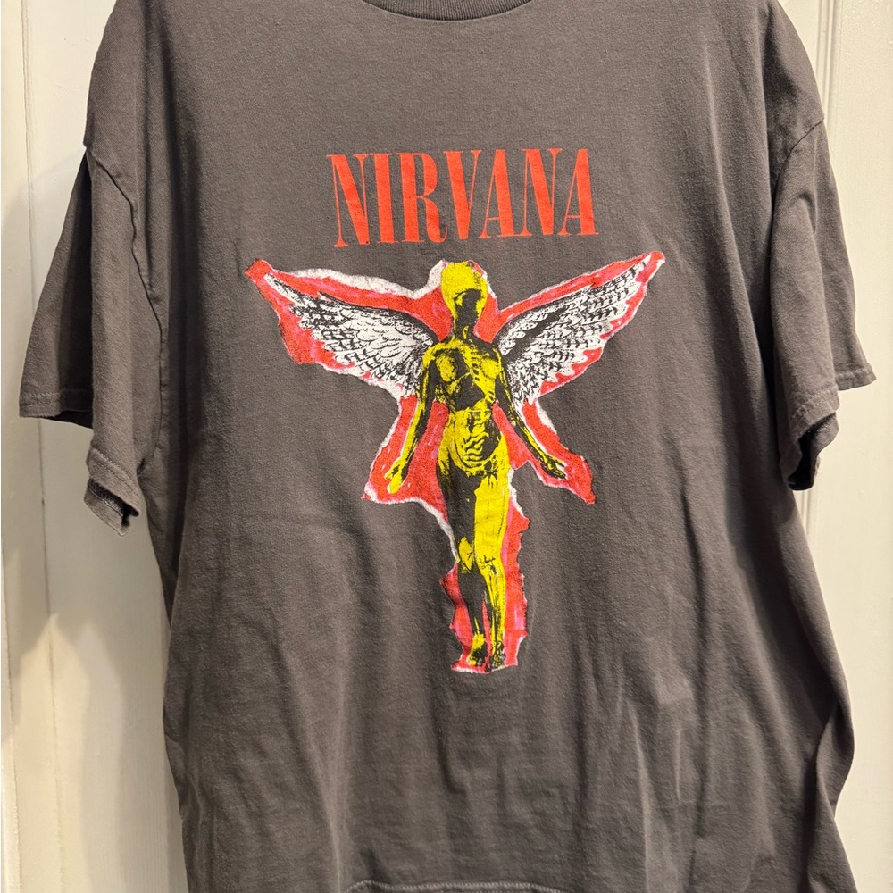 NIRVANA Charcoal Tee with Vibrant Angel Design